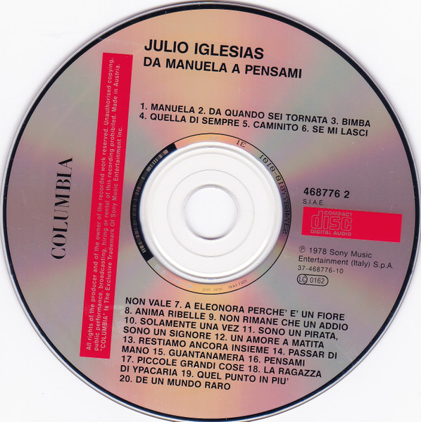 Julio Iglesias - Da Manuela A Pensami | Columbia (COL 468776 2) - 3