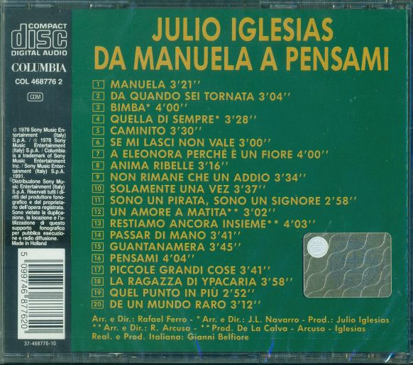 Julio Iglesias - Da Manuela A Pensami | Columbia (COL 468776 2) - 2