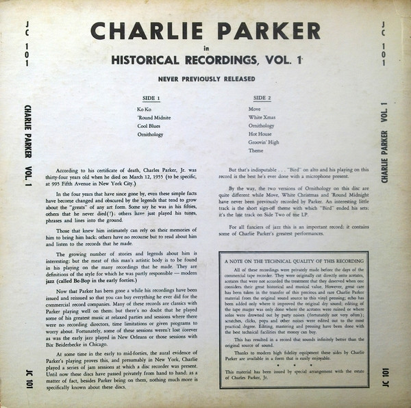 Charlie Parker - Le Jazz Cool, Historical Recordings, Vol. 1 | Le Jazz Cool (JC-101)