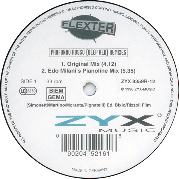 Bobby Flexter - Profondo Rosso (Deep Red) (Remixes) | ZYX Music (ZYX 8359R-12)