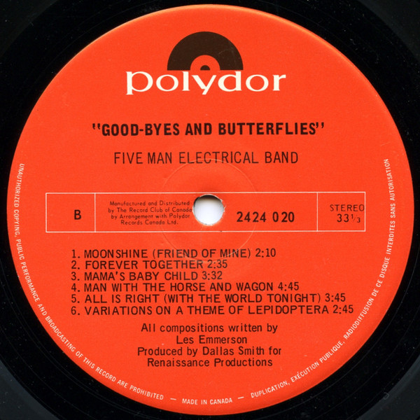 Five Man Electrical Band - Good-Byes & Butterflies [Vinyl] | Polydor (2424 020) - 4