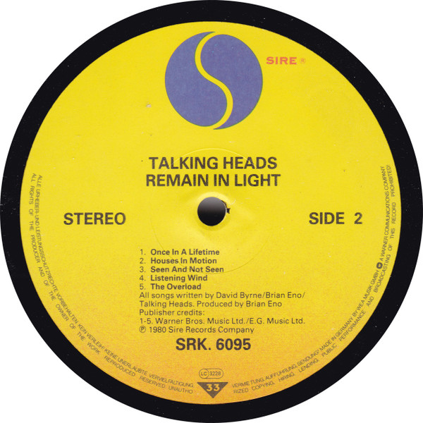 Talking Heads - Remain In Light | Sire (SIR K 56 867) - 4