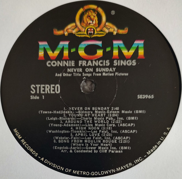 Connie Francis - Connie Francis Sings "Never On Sunday" And Other Title Songs From Motion Pictures | MGM Records (SE3965) - 3
