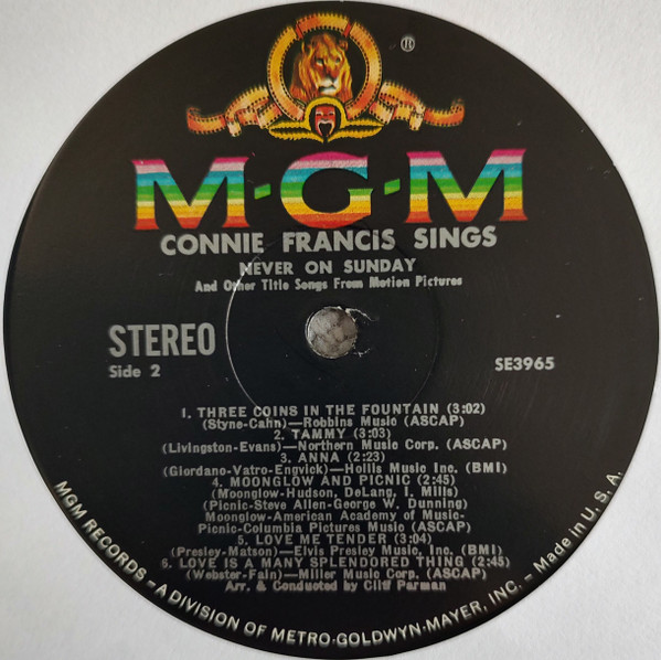 Connie Francis - Connie Francis Sings "Never On Sunday" And Other Title Songs From Motion Pictures | MGM Records (SE3965) - 4