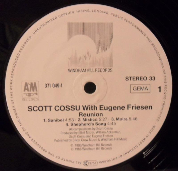 Scott Cossu With Eugene Friesen - Reunion | Windham Hill Records (371 049-1) - 2