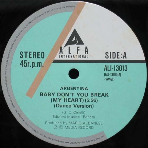 Argentina - Baby, Don't You Break My Heart | Alfa International (ALI-13013) - 4