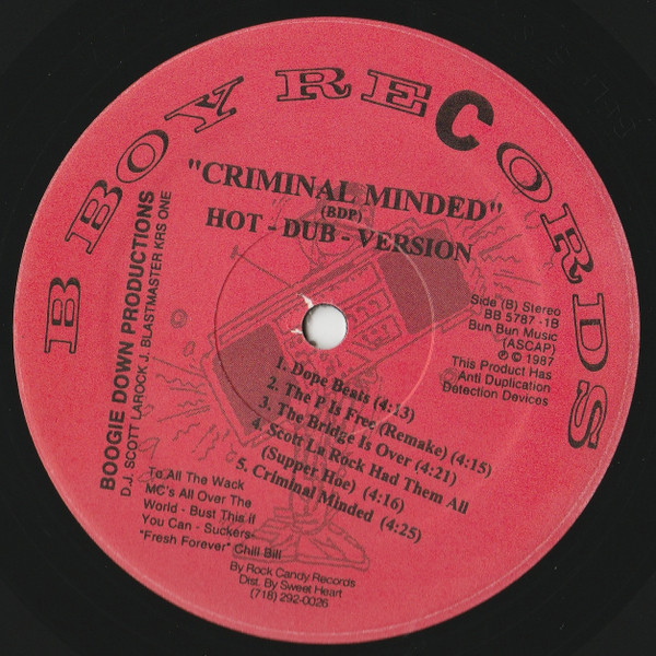 Boogie Down Productions - Criminal Minded (Hot-Club-Version) | B-Boy Records (BB 5787-1) - 2