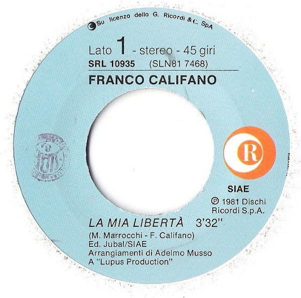 Franco Califano - La Mia Libertà | Ricordi (SRL 10935) - 3