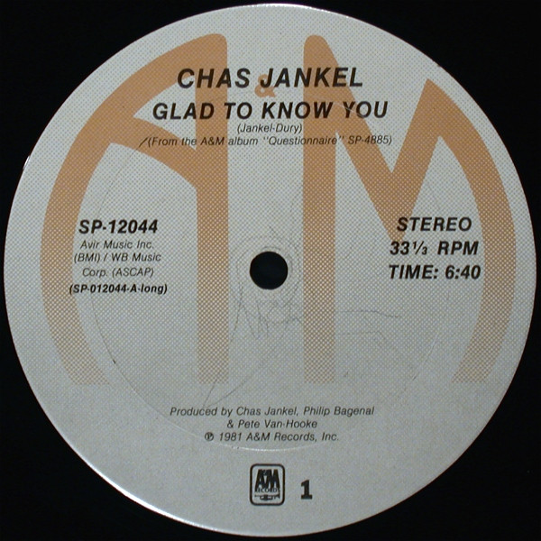Chas Jankel - Glad To Know You | A&M Records (SP-12044) - main