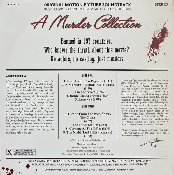 Lucas Giorgini - A Murder Collection (Original Motion Picture Soundtrack) | Not On Label (TOP-001) - 2