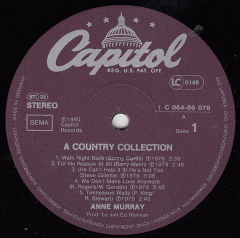 Anne Murray - A Country Collection | Capitol Records (1C 064-86 078) - 2