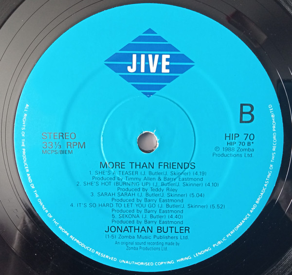 Jonathan Butler - More Than Friends | Jive (HIP 70) - 4