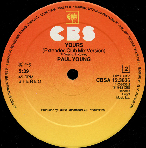 Paul Young - Come Back And Stay / Yours (Extended Club Mix Versions) | CBS (CBS 12.3636) - 4