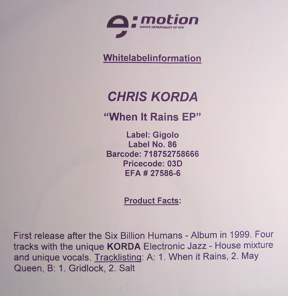 Chris Korda - When It Rains EP | International Deejay Gigolo Records (GIGOLO  86) - main