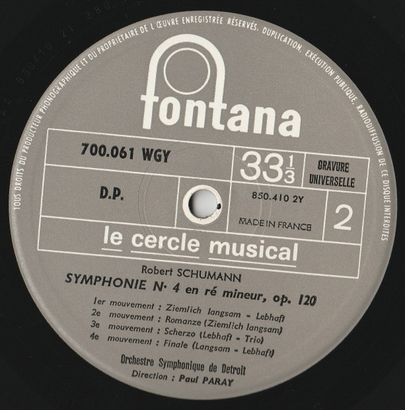 Felix Mendelssohn-Bartholdy / Robert Schumann - Symphonie N° 4 "Italienne" / Symphonie N° 4 | Fontana (700.061 WGY) - 4