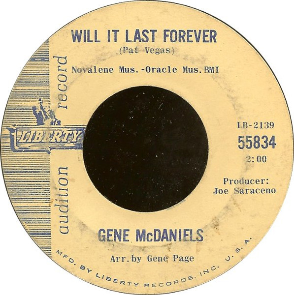 Eugene McDaniels - Will It Last Forever / Hang On (Just A Little Bit Longer) | Liberty (55834)