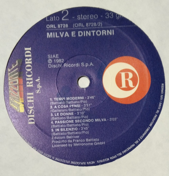Milva - E Dintorni | Ricordi (ORL8728) - 3 Milva - E Dintorni | Ricordi (ORL8728) - 3