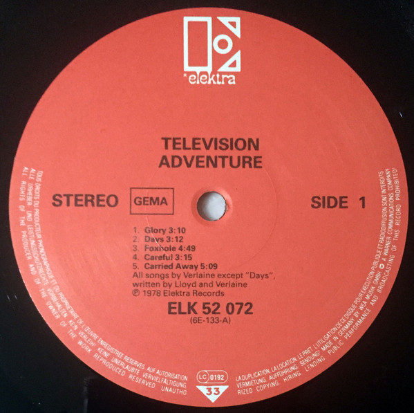 Television - Adventure | Elektra (ELK 52 072) - 3 Television - Adventure | Elektra (ELK 52 072) - 3