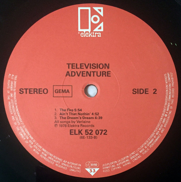 Television - Adventure | Elektra (ELK 52 072) - 4 Television - Adventure | Elektra (ELK 52 072) - 4