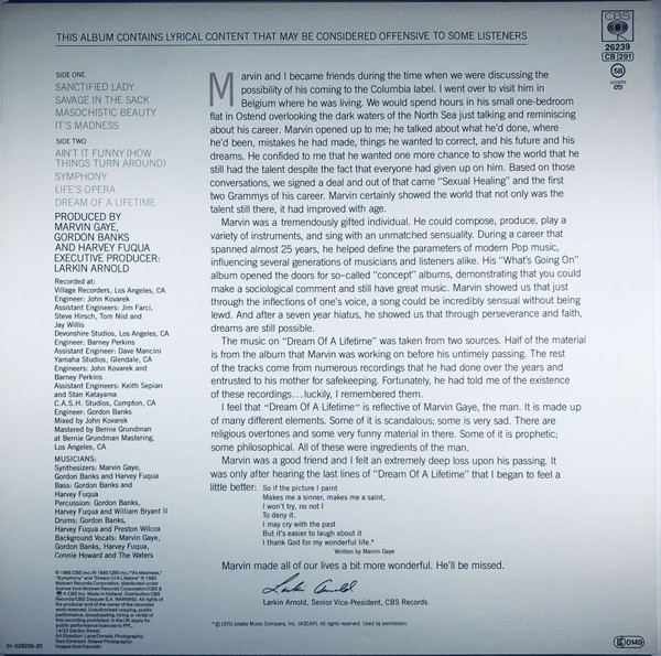 Marvin Gaye - Dream Of A Lifetime | CBS (CBS 26239) - 2 Marvin Gaye - Dream Of A Lifetime | CBS (CBS 26239) - 2
