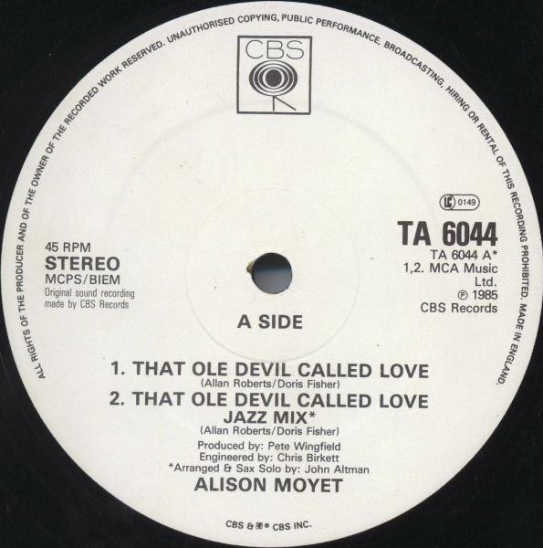 Alison Moyet - That Ole Devil Called Love | CBS (TA 6044) - 3 Alison Moyet - That Ole Devil Called Love | CBS (TA 6044) - 3