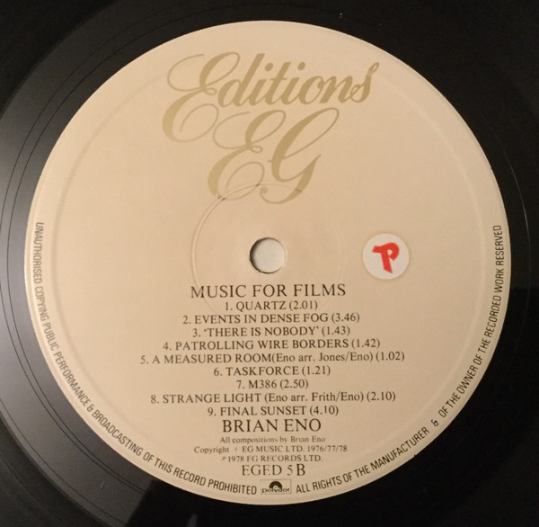 Brian Eno - Music For Films | Editions EG (EGED 5) - 4