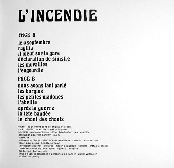 Areski - Brigitte Fontaine - L'Incendie | BYG Records (N: 529026) - 3