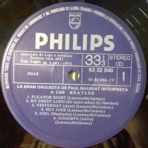 Le Grand Orchestre De Paul Mauriat - Paul Mauriat Interpreta A Los Beatles | Philips (63 32 046) - 3