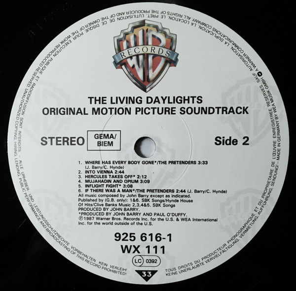 John Barry - The Living Daylights (Original Motion Picture Soundtrack) | Warner Bros. Records (WX 111) - 4