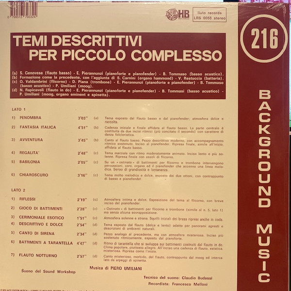 Piero Umiliani - Temi Descrittivi Per Piccolo Complesso | Holy Basil Records (HBR-020) - 2