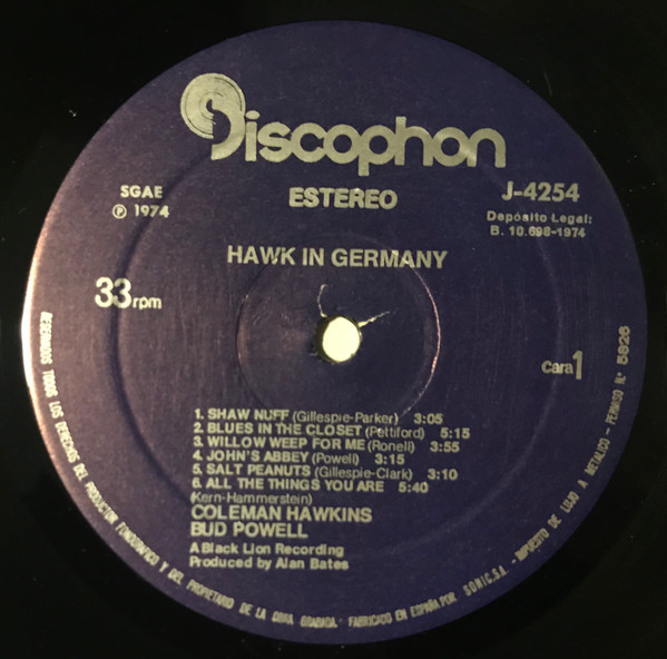 Coleman Hawkins , Bud Powell - Hawk In Germany | Black Lion Records (J-4254) - 3