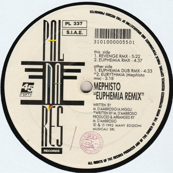Mephisto - Three Special Remixed Versions By Mephisto Euphemia + Bonus Track Eurythmia | Palmares Records (PL 337) - 3