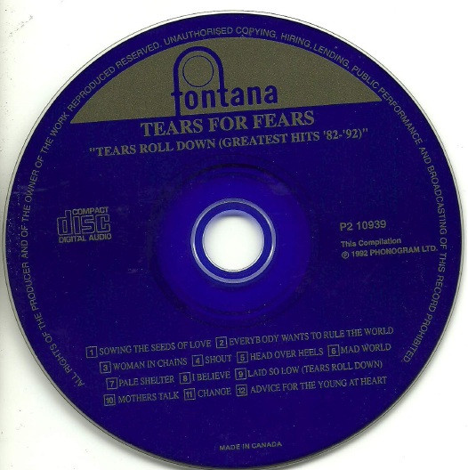 Tears For Fears - Tears Roll Down (Greatest Hits 82-92) | Fontana (P2 10939) - 2