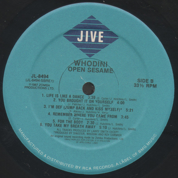 Whodini - Open Sesame | Jive (JL-8494) - 4