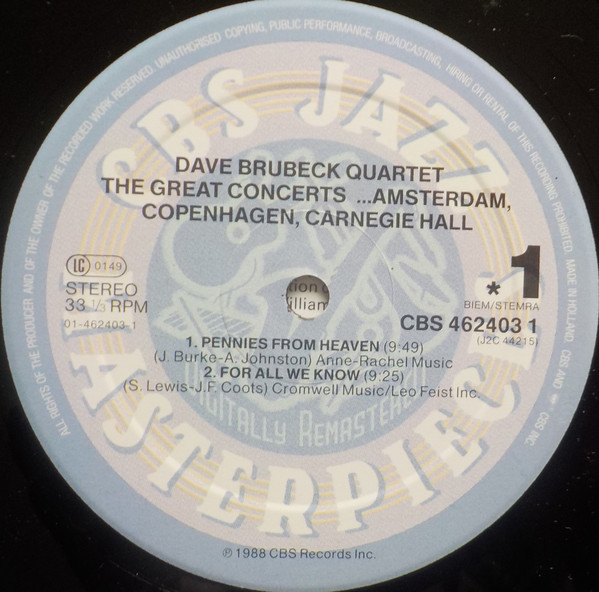 The Dave Brubeck Quartet - The Great Concerts | CBS (CBS 462403 1) - 4
