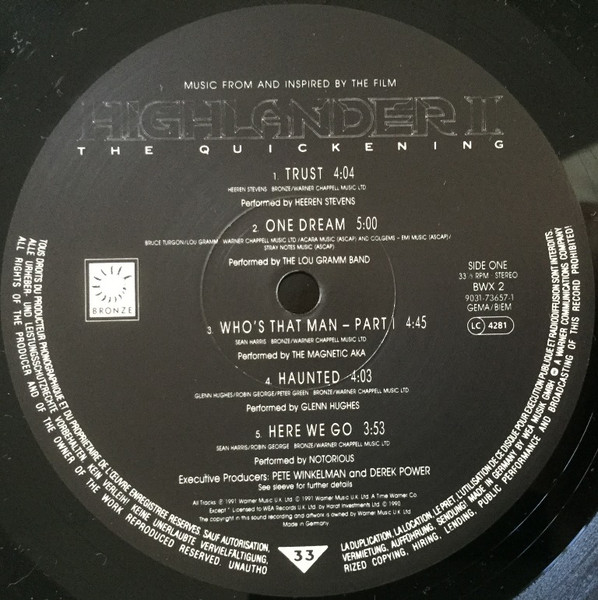 Various - Music From And Inspired By The Film Highlander 2 - The Quickening | Bronze (BWX 2) - 3