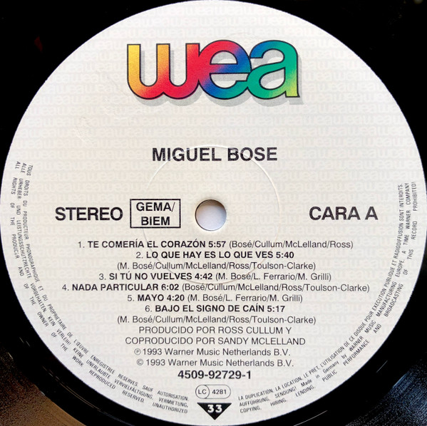 Miguel Bosé - Bajo El Signo De Caín | WEA (4509-92729-1) - 3 Miguel Bosé - Bajo El Signo De Caín | WEA (4509-92729-1) - 3