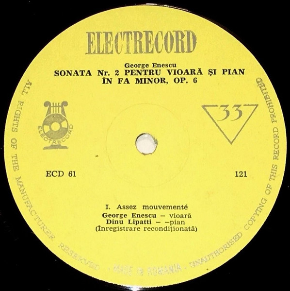 George Enescu - Dinu Lipatti - Sonata Nr. 2 În Fa Minor Pentru Pian Şi Vioară | Electrecord (ECD 61) - 4