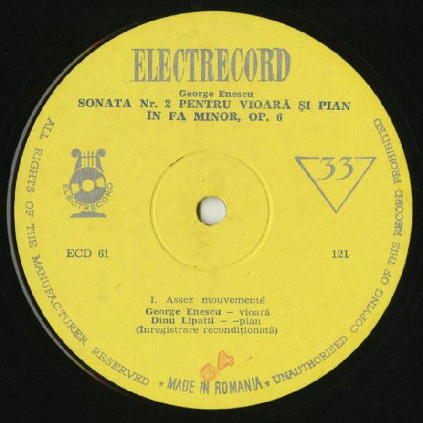 George Enescu - Dinu Lipatti - Sonata Nr. 2 În Fa Minor Pentru Pian Şi Vioară | Electrecord (ECD 61) - 3