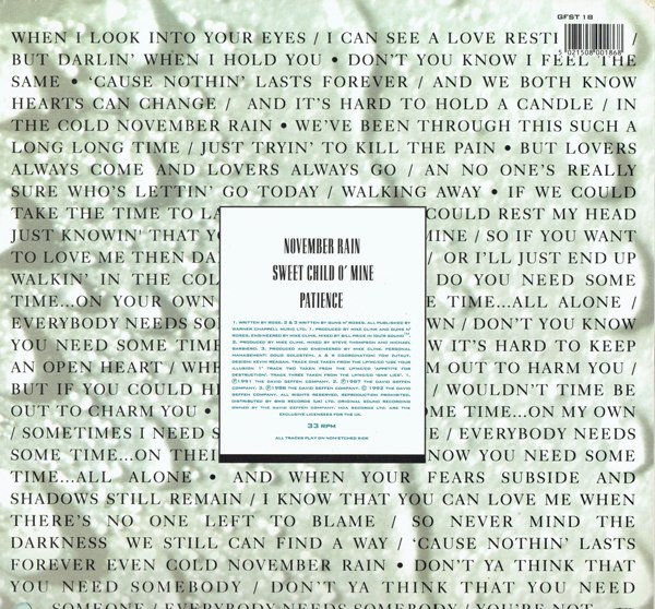 Guns N' Roses - November Rain | Geffen Records (GFST 18) - 2 Guns N' Roses - November Rain | Geffen Records (GFST 18) - 2