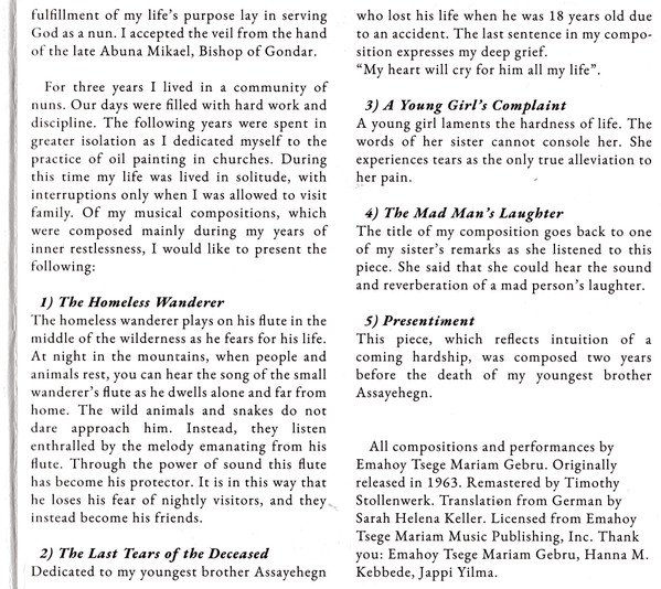 Emahoy Tsegue Maryam Guebrou - Spielt Eigene Kompositionen | Mississippi Records (MRP-025) - 4