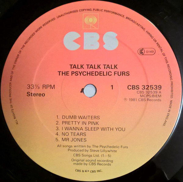 The Psychedelic Furs - Talk Talk Talk | CBS (32539) - 4 The Psychedelic Furs - Talk Talk Talk | CBS (32539) - 4