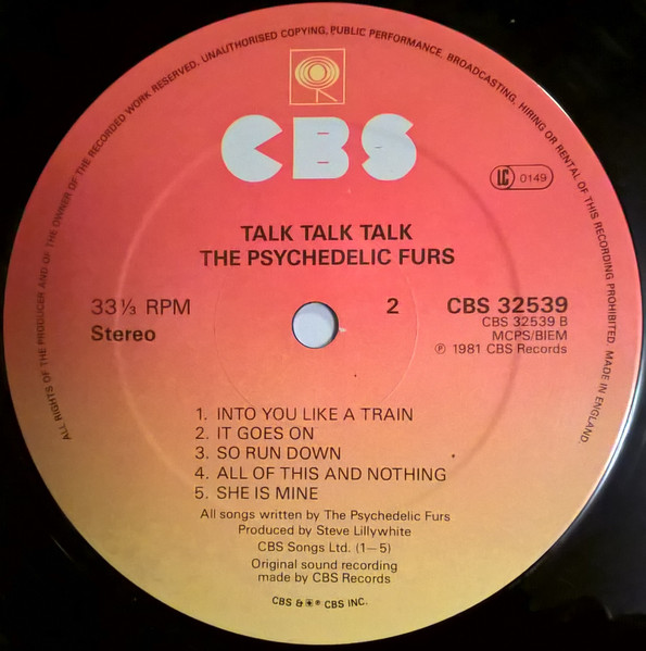 The Psychedelic Furs - Talk Talk Talk | CBS (32539) - 3 The Psychedelic Furs - Talk Talk Talk | CBS (32539) - 3