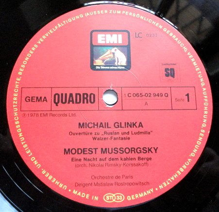Rostropowitsch , Rimsky-Korsakoff - Mussorgsky - Borodin , Glinka - Orchestre De Paris - Rostropowitsch Dirigiert Rimsky-Korsakoff: Capriccio Espagnol, Mussorgsky: Eine Nacht Auf Dem Kahlen Berge, Borodin: Eine Steppenskizze Aus Mittelasien, Glinka: Walzer-Fantasie & Ruslan U. Ludmilla-Ouvertüre | EMI (1C 065-02 949 Q) - 2