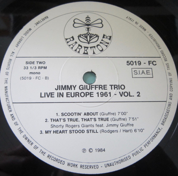 The Jimmy Giuffre Trio - Jimmy Giuffre Trio Live In Europe 1961 - Vol. 2 | Raretone (5019 - FC) - 4