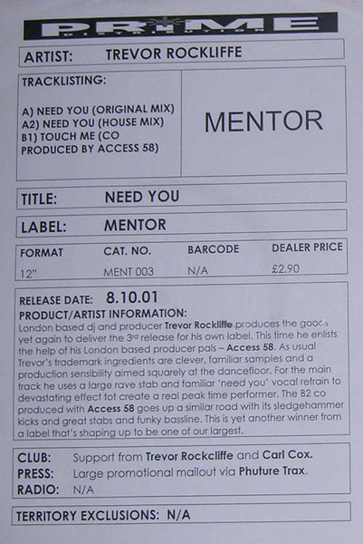 Trevor Rockcliffe - Need You | Mentor (MENT003)