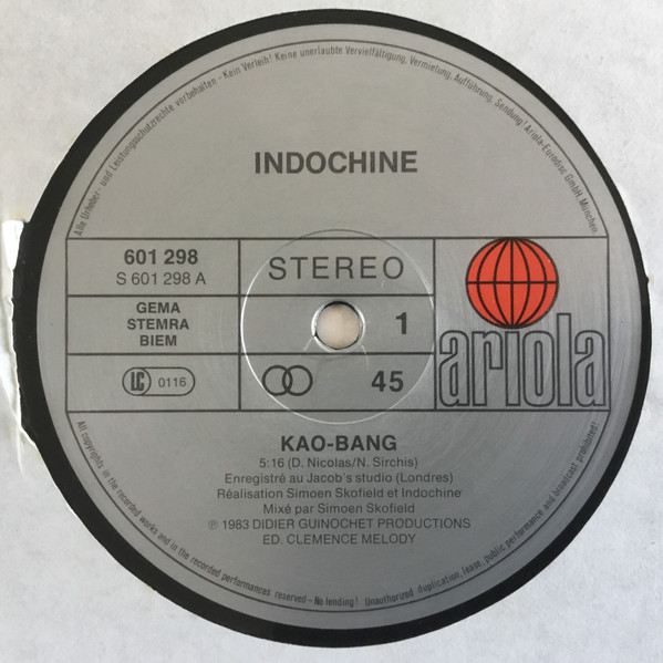Indochine - Kao Bang | Ariola (601 298) - 3