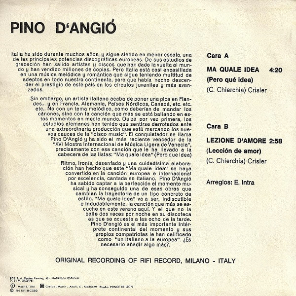 Pino D'Angiò - Ma Quale Idea = Pero Qué Idea | RCA Victor (SPBO-7269) - 2