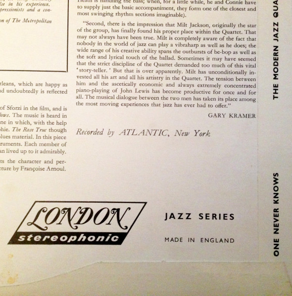 The Modern Jazz Quartet - The Modern Jazz Quartet Plays One Never Knows - Original Film Score For “No Sun In Venice” | London Records (SAH-K 6029) - 3