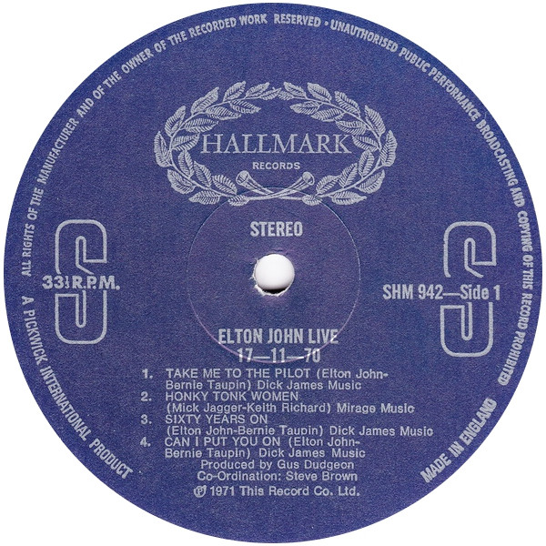 Elton John - 17-11-70 | Hallmark Records (SHM 942) - 3